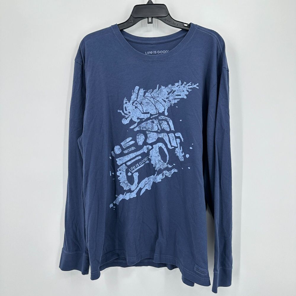 Life Is Good Basic Crusher Tee Mens XL Blue 4x4 Christmas Tree Holiday Casual